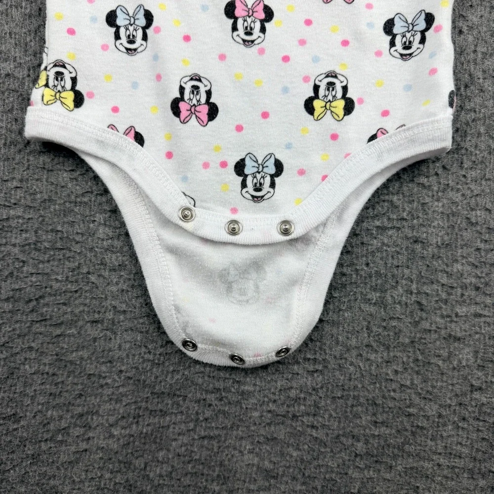 Disney Baby Minnie Mouse Polka Dot‎ Bodysuit 6/9M White Short Sleeve